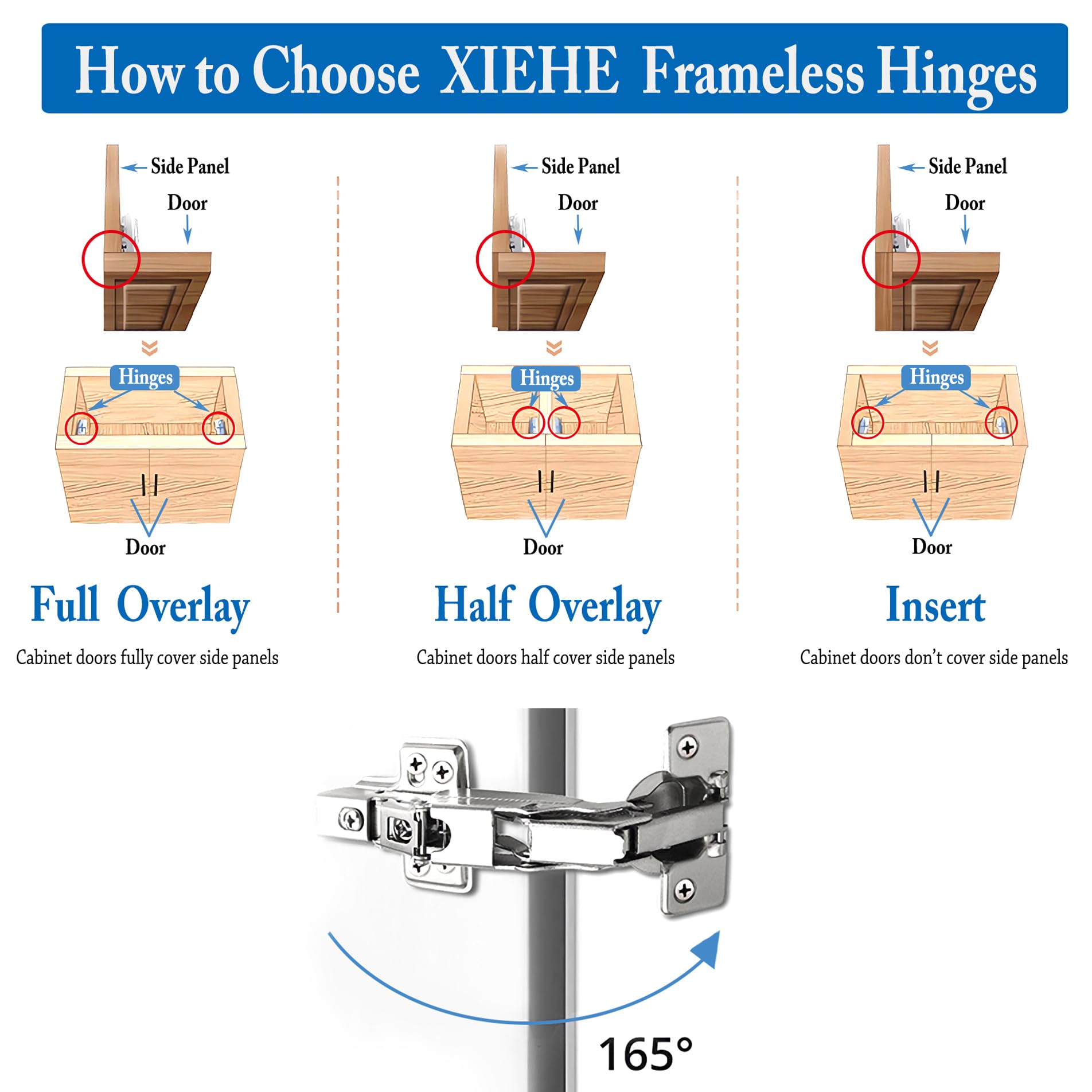 XIEHE Hardware 165 Degree Soft Close Half Overlay Frameless